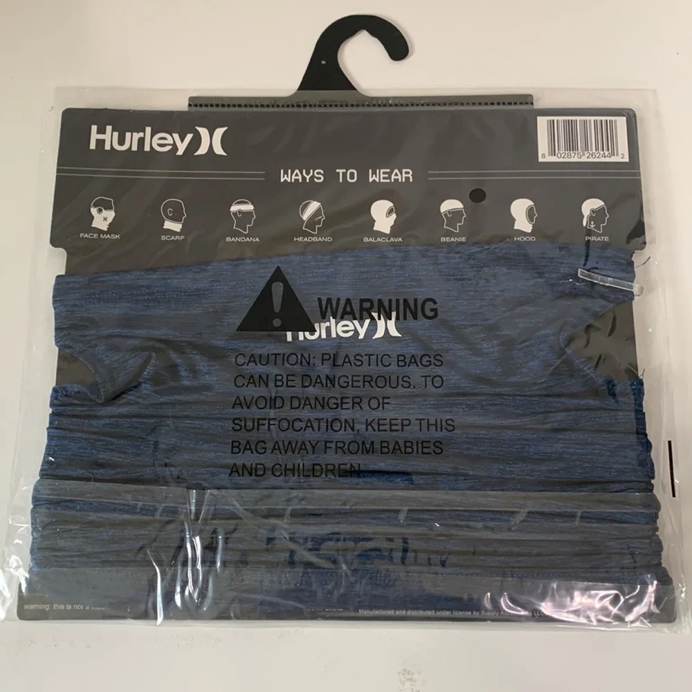 Hurley Blue Multipurpose Lightweight Gaiter Face Mask with Moisture Wicking Tech